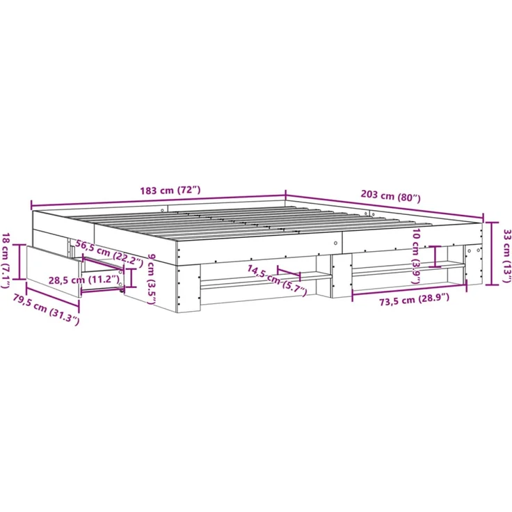 vidaXL Bettgestell ohne Matratze Grau Sonoma 180x200 cm Holzwerkstoff 3295455 – Bild 11