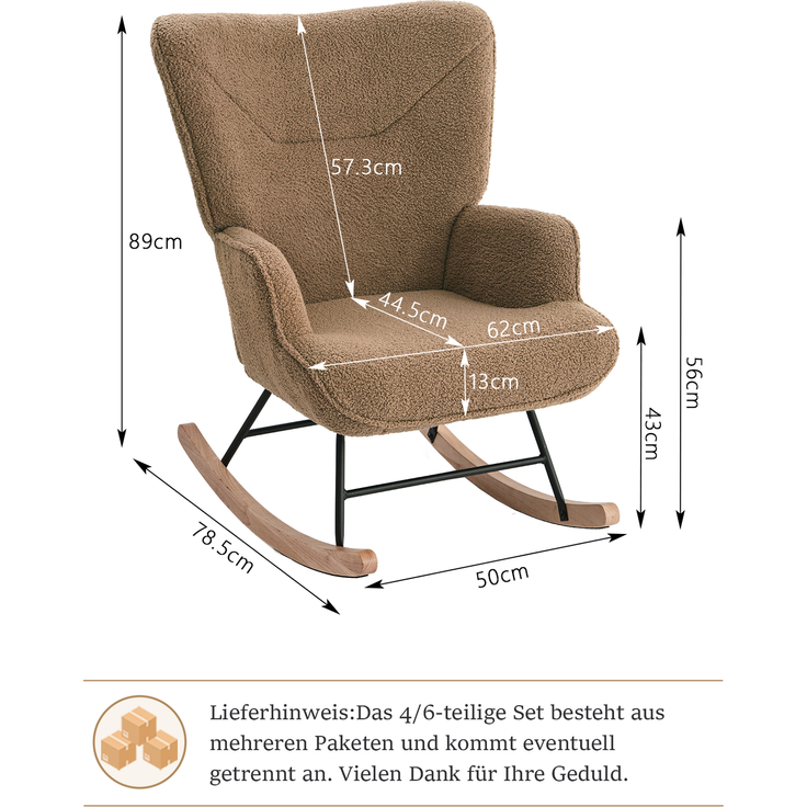 GOEURVANT 5006 Schaukelstuhl ohne Hocker (Relaxsessel, Ohrensessel) - Teddy-Stoff - Braun – Bild 6