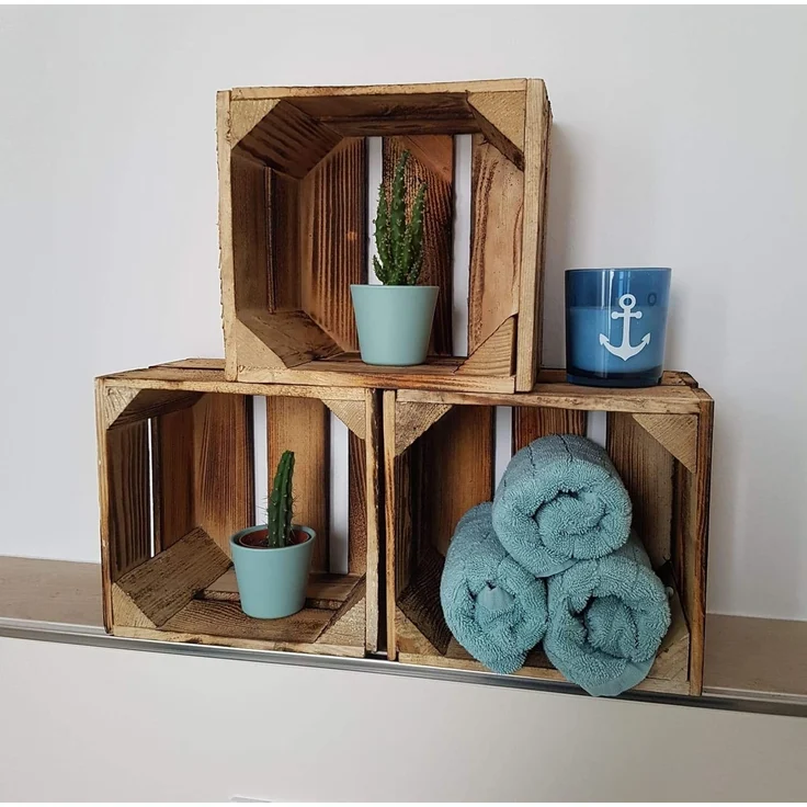 Obstkiste Holzkiste Weinkiste Box Dekokiste Kisten 22x20,5x15cm 3x Geflammt – Bild 3
