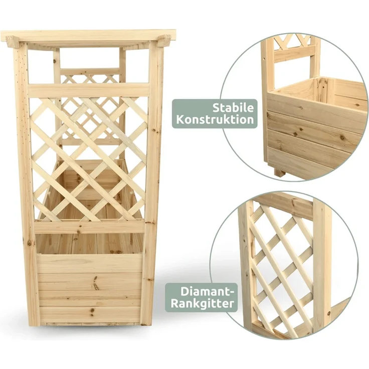 Hochbeet mit Rankgitter THAO - Inkl. Vlies & Handschuhe | Pflanzkasten mit Rankhilfe Blumenkasten für Kletterpflanzen hängende Körbe Pflanzgefäß aus Holz, 128cm Breit – Bild 5