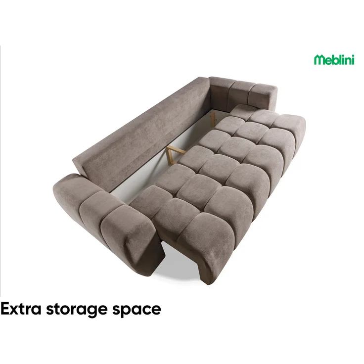 MEBLINI Sofa mit Schlaffunktion – FUTU – 263x105x93cm – Braun Plüsch – Schlafcouch Ausziehbar - Schlafsofa mit Bettkasten - Sofabett - Couch mit Schlaffunktion – Klappsofa – Bild 5