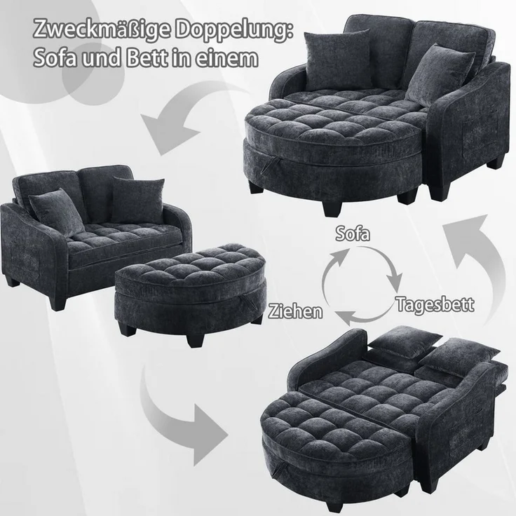 STILVORA Schlafsofa mit Aufbewahrungs-Hocker,Modulares Sofa Relaxsofa aus Chenille – Bild 3
