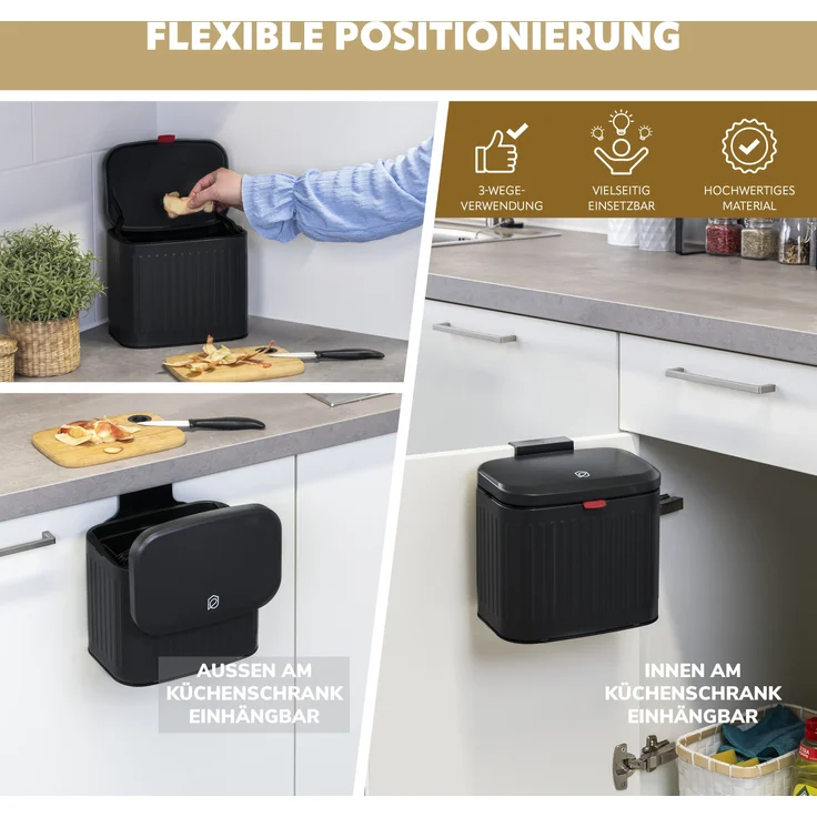 eluno Mülleimer Küchen- und Badabfalleimer, 4 Liter Fassungsvermögen