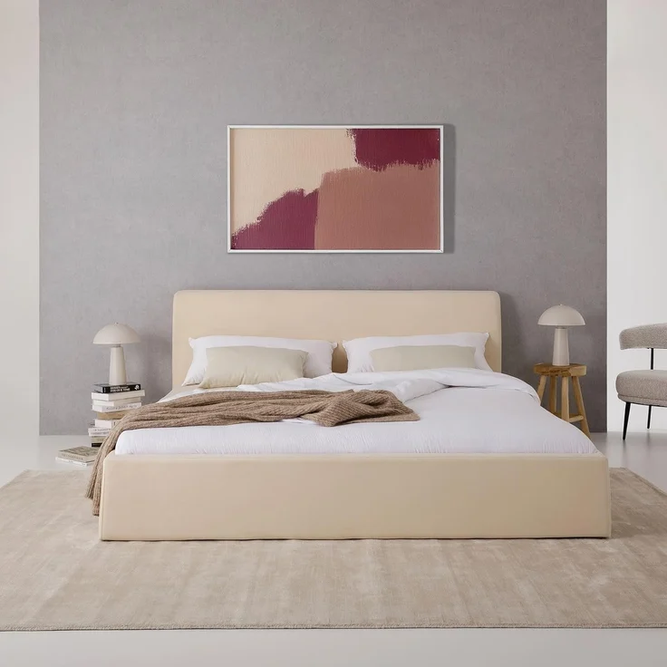 IDIMEX Polsterbett DREAM, Doppelbett 180x200 cm inkl. Lattenrost mit Samt Stoffbezug cremeweiß – Bild 2