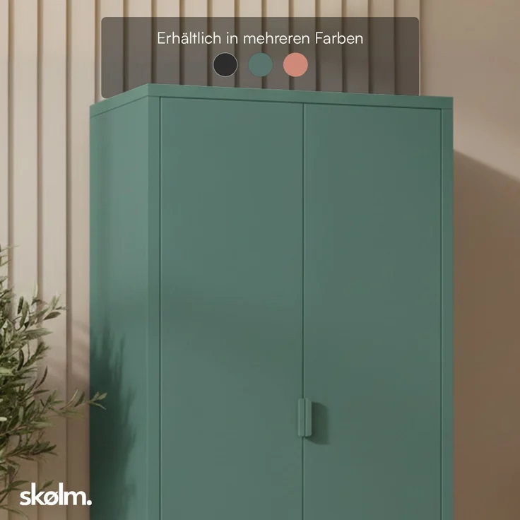 skølm 'Ituri' Kleiderschrank mit 2 Schubladen, Metall, 170x45x80 cm, dunkelgrün, Garderobe mit 4 Fächern und 2 Kleiderstangen – Bild 9