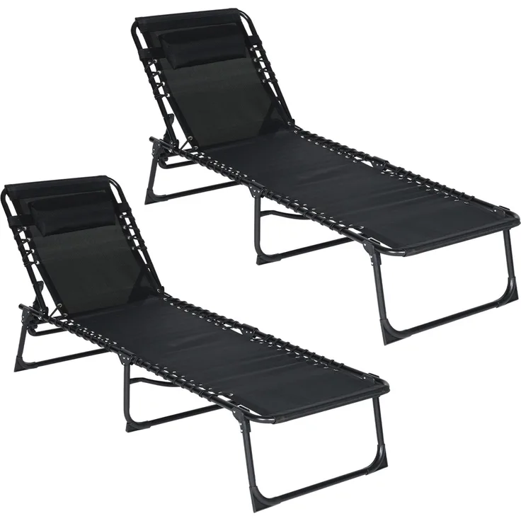 Brixy Sonnenliegen (2er Set) - Faltbar - Inklusive Kopfkissen - Sonnenliegen - Liegestühle - verstellbar - Garten - Wetterfest - Anthrazit