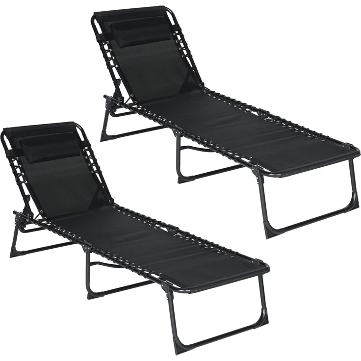 Brixy Sonnenliegen (2er Set) - Faltbar - Inklusive Kopfkissen - Sonnenliegen - Liegestühle - verstellbar - Garten - Wetterfest - Anthrazit – Bild 1