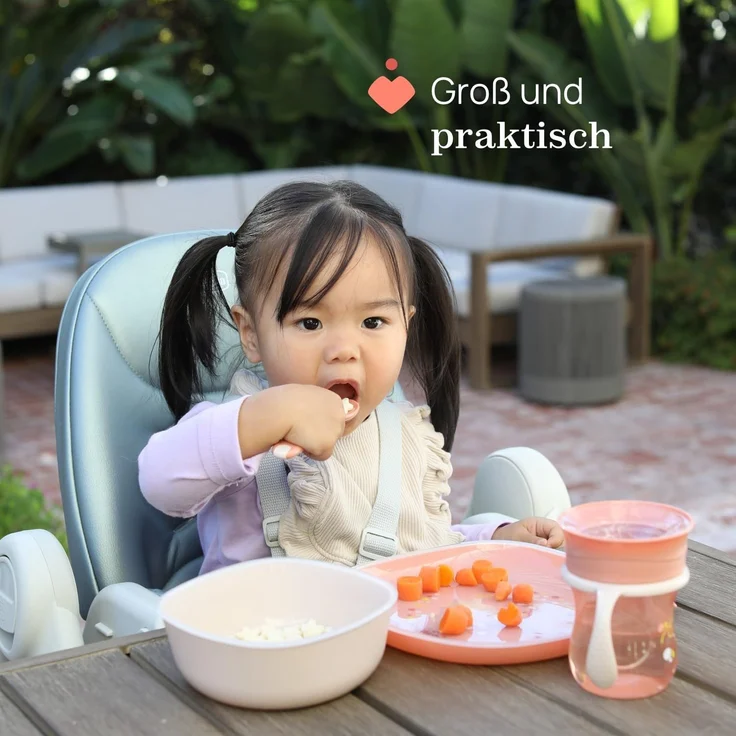 Chicco Geschirrset Kinder, Entwöhnungs-Brotteig-Set mit 1 Teller Platte und 1 Schüssel, 2 Stück, Stapelbarer Geschirrsatz, platzsparend, wiederverwendbar, 12+ Monate, Hellblau – Bild 5