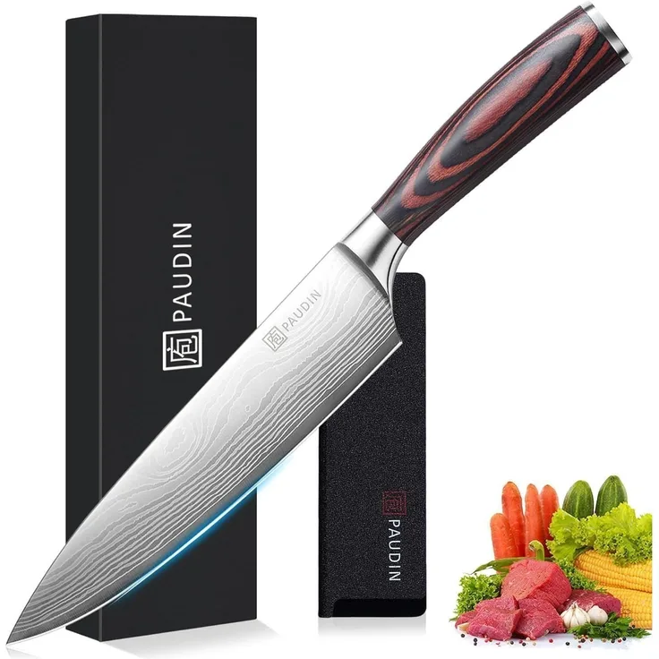 Premium Kochmesser mit Holzgriff 20 cm Küchenmesser Extra Scharfe Messerklinge