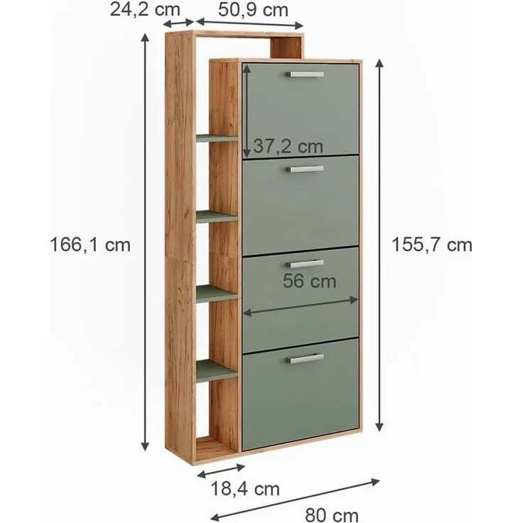 Schuhkipper Orlando Goldkraft Eiche/Grün 80 x 166.1 cm mit 4 Fächern Vicco – Bild 3