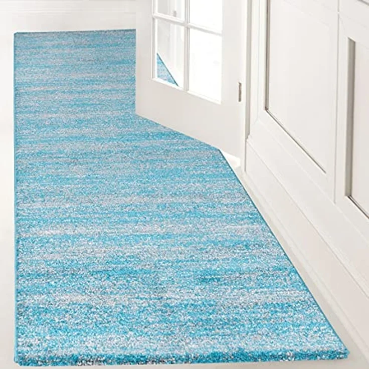 Vimoda Teppich Meliert Kurzflor Wohnzimmer Türkis Weiß Uni, Rechteckig, Höhe: 10 mm, Teppich retro, Wohnzimmer, Schlafzimmer & Flur – Bild 6
