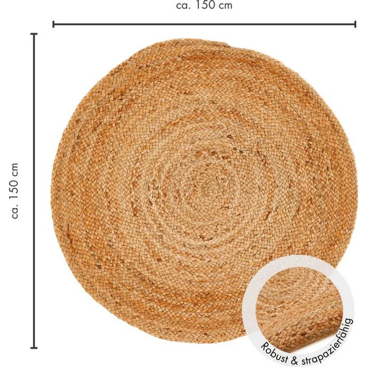 LUXOR living Teppich Mamda 2, Juteteppich, rund, Höhe: 4 mm, Flachgewebe, handgeflochten, Flecht Design, Naturfaser, Boho-Style – Bild 4