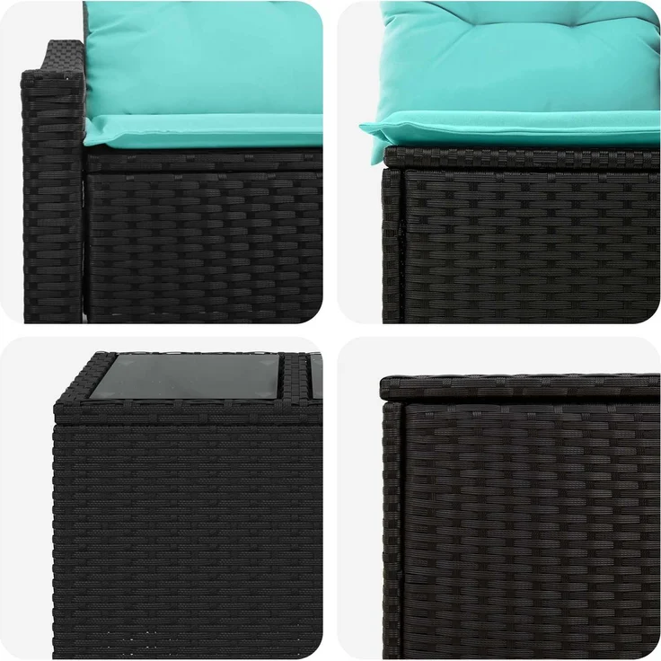 vidaXL Sofa Set 8 stk. Schwarz und Blau Polyrattan und Stahl 3448208 – Bild 8