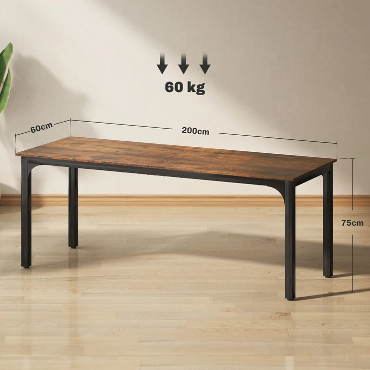 MELAYR, Schreibtisch, Computertisch, rustikales Design, viel Platz, Spanplatte, Braun, 200 x 60 x 75 cm, Rustikal-Braun – Bild 5