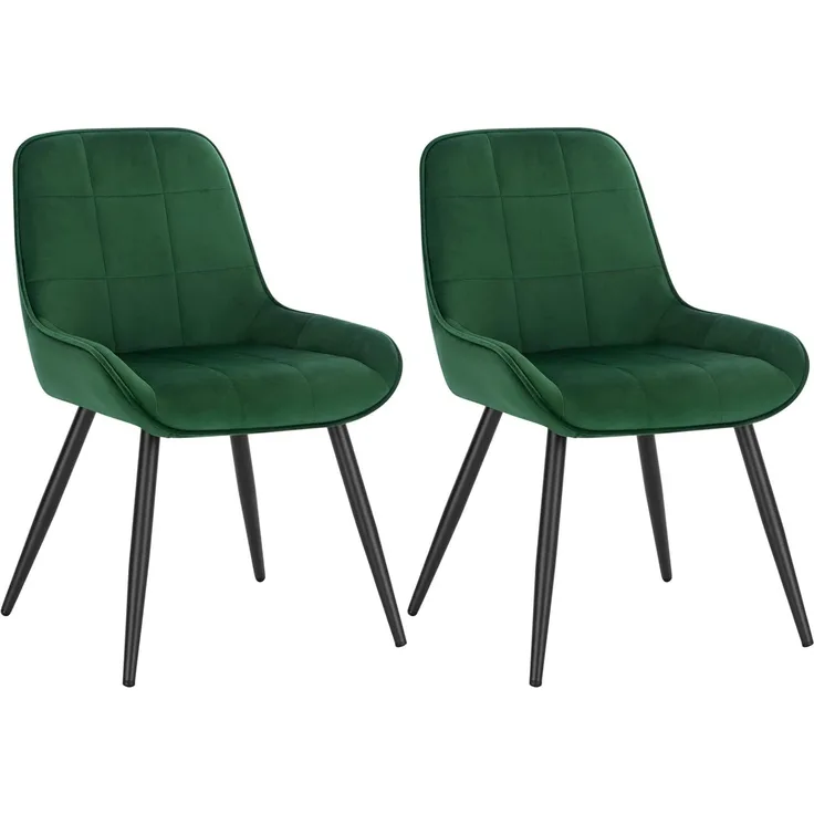 WOLTU Esszimmerstühle 2er Set, Polsterstuhl Samt, Küchenstuhl gepolstert, Akzentstuhl für Wohnzimmer Schlafzimmer Küche, ergonomischer Stuhl mit Rückenlehne, Dunkelgrün, BH331dgn-2