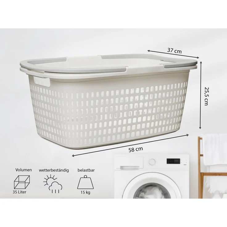 Hausfelder Wäschekorb Wäschewanne 58x37x25cm (Weiß, 3 Körbe, 35 l) (Set, 3 St, 3 x Wäschekörbe), mit klappbaren Henkeln, mit Griffen, 35 Liter – Bild 3