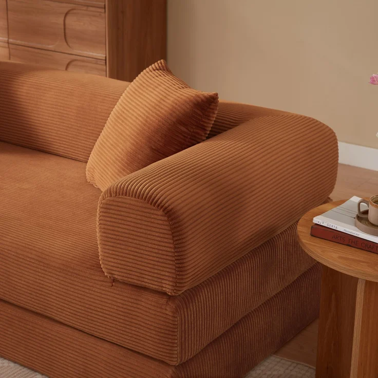 Sofa in Terracotta, wandelbar zum Schlafsofa, Veloursbezug, Kaltschaum, stabile Konstruktion,59x195x89 cm – Bild 6