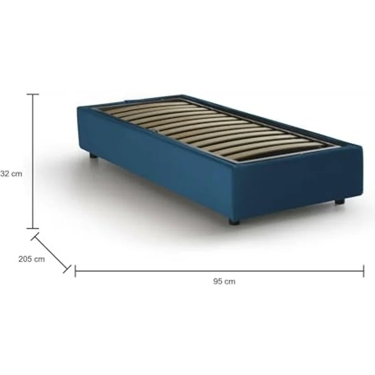 Talamo Italia - Einzelbett Asia, Bettkasten mit Stoffbezug, 100 % Made in Italy, Öffnung vorne, geeignet für Matratze 80x190 cm, Blau – Bild 2