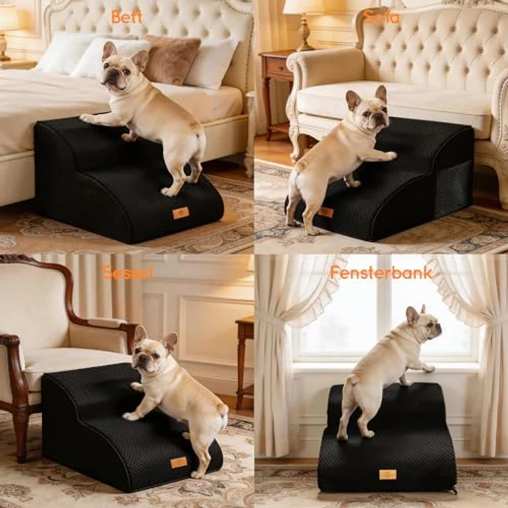 HEVOL Haustiertreppe 2 Stufen, Abnehmbar Hunderampe mit Waschbarer Bezug,Hundetreppe für Kleine Hunde,Katzentreppe für Sofa Bett- Senden 1 Fusselrollen – Bild 8