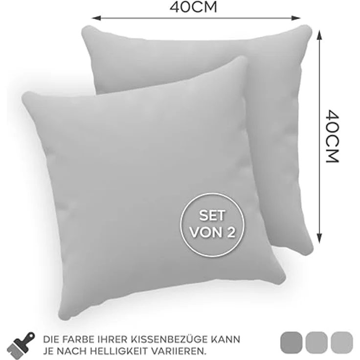 Twinzen® Kissenbezug 40x40 (2er-Set) - 100% Jersey Baumwolle 150 GSM Kissenbezüge - Grau - Für Kissenbezüge 40x40 cm - Kissenhülle - Kissenbezug mit Reißverschluss - Oeko-Tex Zertifiziert – Bild 2