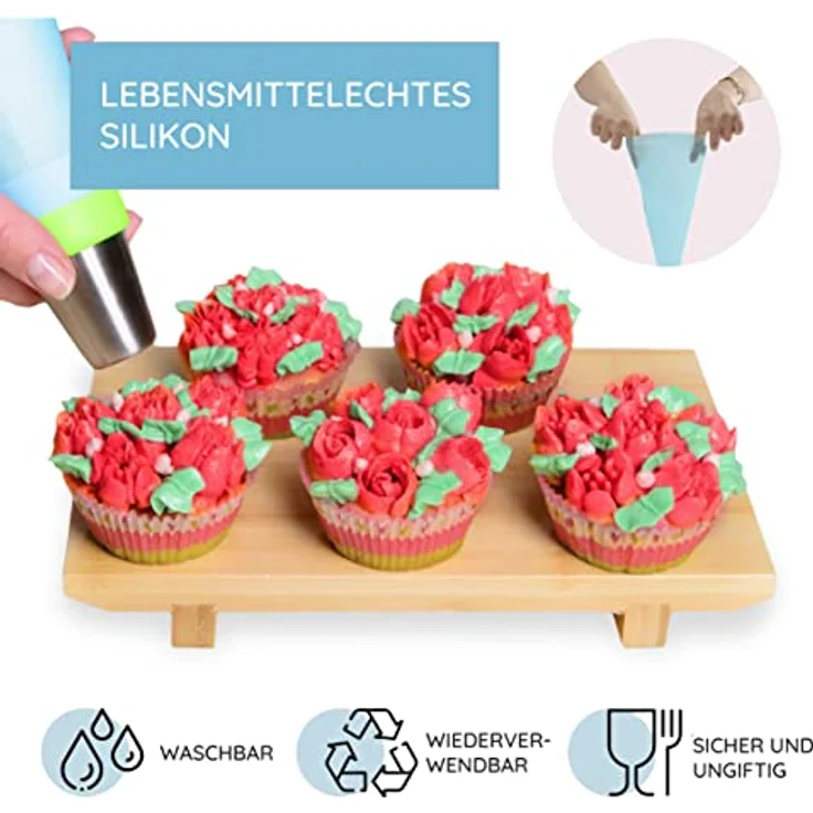 Wenburg Spritztüllen 29er-Set Basic Spritztüllen mit E-Book, Edelstahl, (29-tlg), kreativ dekorieren Muffin Cupcake Kuchen Torten rostfreies Edelstahl – Bild 4