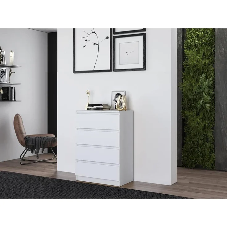 Home Collective Kommode weiß Schubladen, Schlafzimmer Flur kleiner Nachttisch, Schrank, Sideboard, Highboard, Breite 70 cm Höhe 97cm mit vier Schubladen – Bild 10