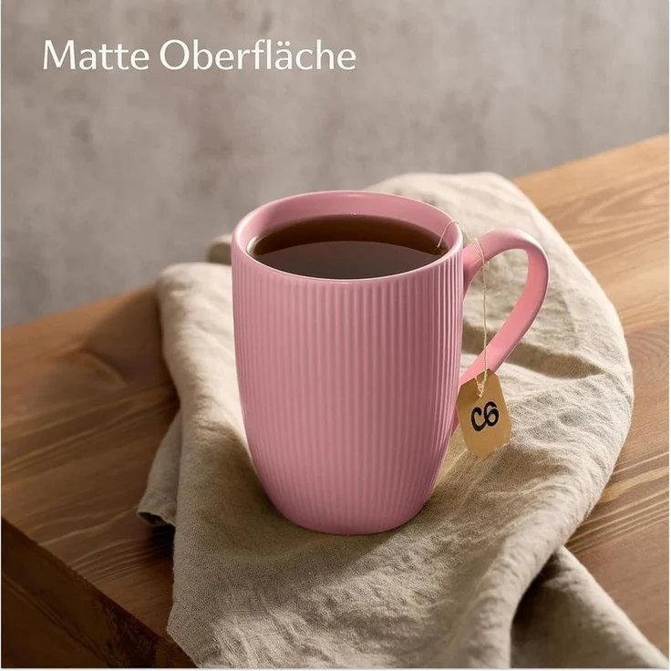 Cosumy Tasse Kaffeetassen Set 6er große Tassen 350 ml Kaffeebecher matt mit Henkel, 6-tlg, Keramik, Dickwandig, hält Kaffee länger warm, spülmaschinen- & mikrowellenfest – Bild 3