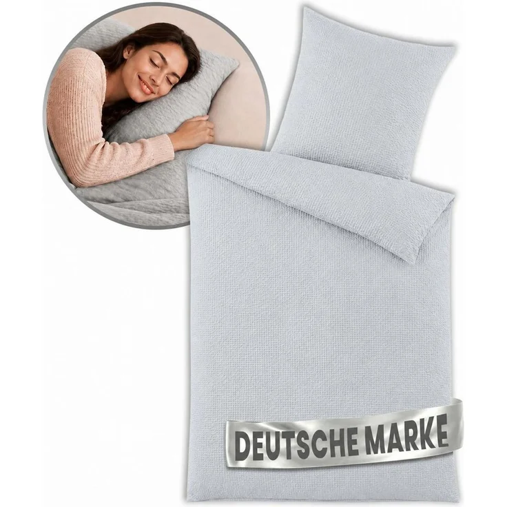 Malika Bettwäsche aus 100 % Mikrofaser, 1x 200x200 + 2x 80x80 cm, Seersucker, Hellgrau, Seersucker, 3 teilig, Für Allergiker geeignet, pflegeleicht, angenehm weicher Stoff – Bild 2