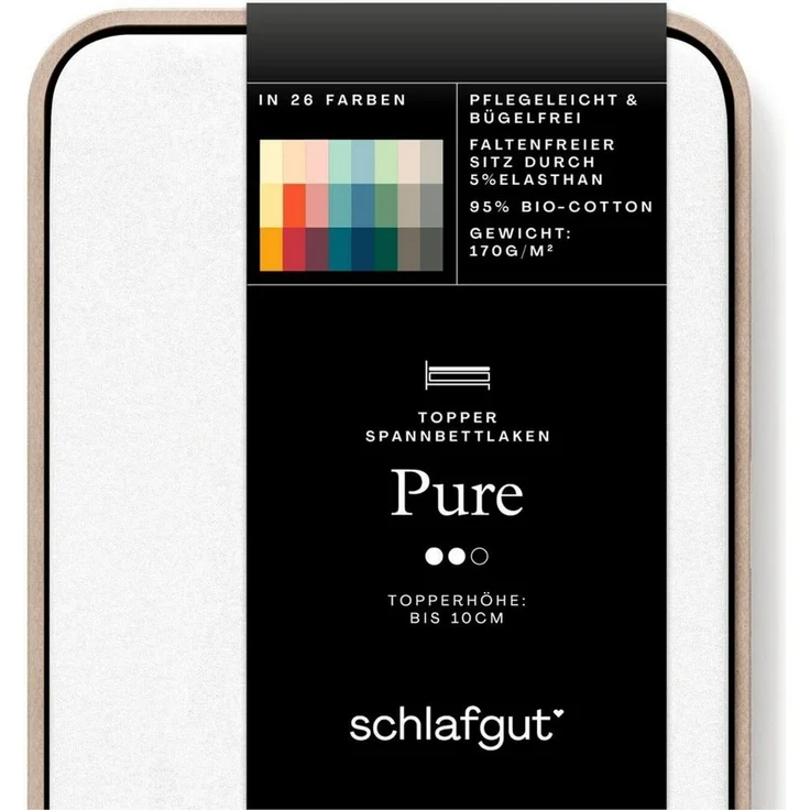 Schlafgut 'PURE TOPPER' Spannbettlaken, für Topper bis 10 cm Höhe, Full-white, L 140x200 cm - 160x220 cm, 100% Bio-Baumwolle – Bild 2