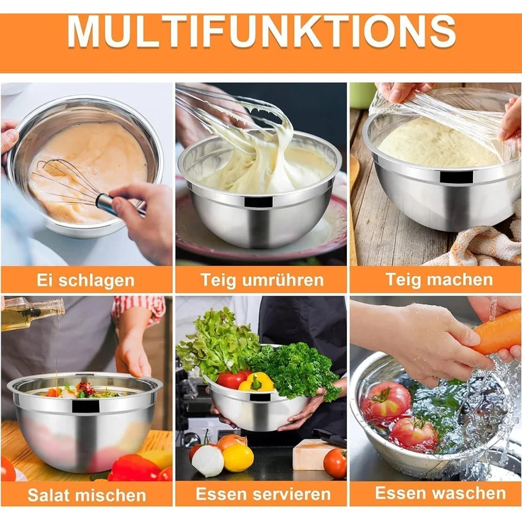 Homikit Edelstahl Rührschüssel Set 5 Stück mit Deckel für Küche 4.5 L / 2.7 L – Bild 7