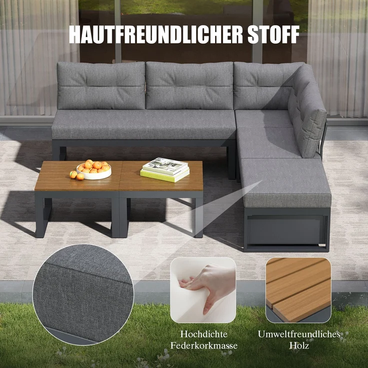 ZUBALIYA Garten-Loungeset - 191,5 x 191,5 x 79 cm , Grau , Polyester , verstellbare Rückenlehne , mit Stauraum – Bild 10