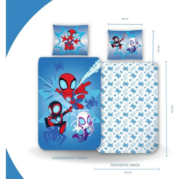 MTOnlinehandel Kinderbettwäsche Spidey & Friends "Helden der Nacht", Geschenkidee, 100% Baumwolle, 2 teilig, Winterbettwäsche kuschelig und weich für Jungen und Mädchen – Bild 3