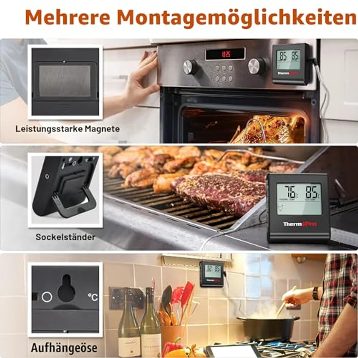 ThermoPro TP16 Fleischthermometer Grillthermometer digital Bratenthermometer Ofenthermometer Thermometer Küchen mit Timer für BBQ, Grill, Smoker Schwarz – Bild 6