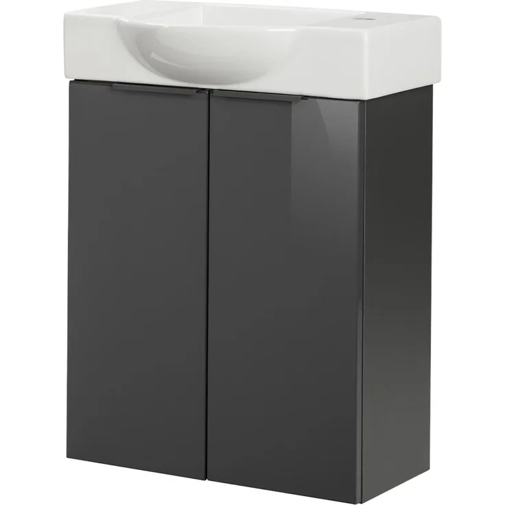 FACKELMANN SBC LUNA Gäste WC Waschtisch Set 55 cm breit, Anthrazit, Waschbecken Keramik Weiß, Hahnloch rechts