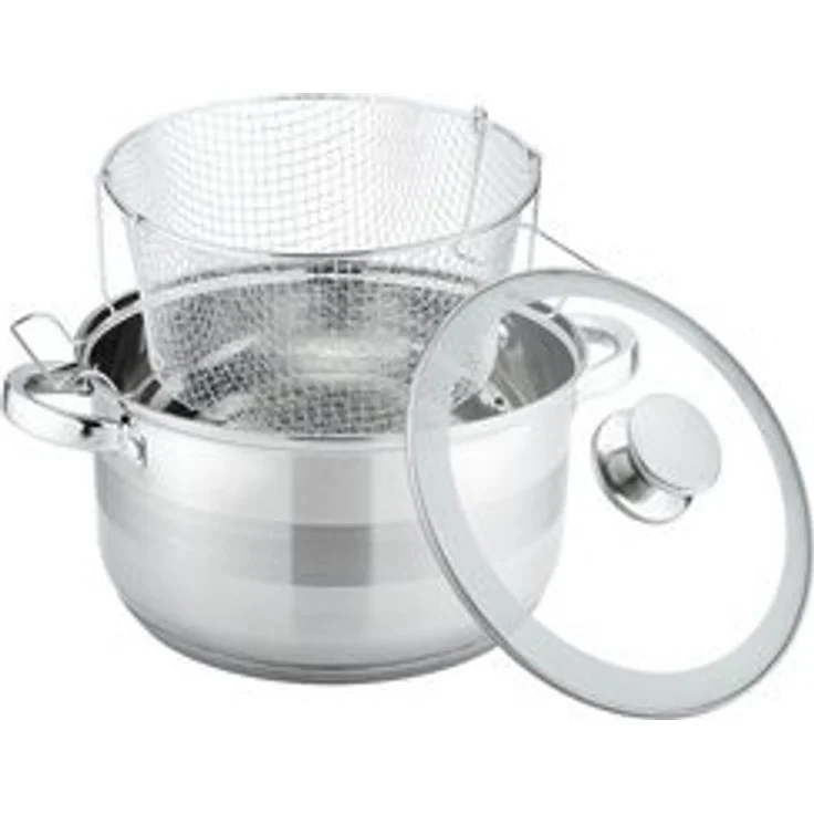Frittiertopf Fritteuse Pommes Topf + Frittierkorb + Glasdeckel Cheffinger SS04 – Bild 5