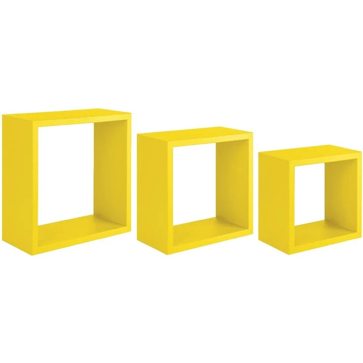 Homemania Incubo Wandregal für Wohnzimmer, Schlafzimmer, Büro, MDF, Gelb, 35 x 35 x 15,5/30 x 30 x 15,5/25 x 25 x 15,5 cm – Bild 1