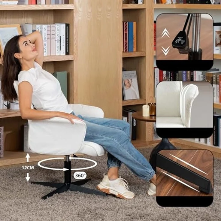 MEUBLE COSY Bürostuhl 2er Ergonomisch Schreibtischstuhl mit höhenverstellbar Armlehnen 360° Drehbar Schminkstuhl Sessel für Büro Wohnzimmer Schlafzimmer Vanity, Bouclé Frottier, Weiß – Bild 5