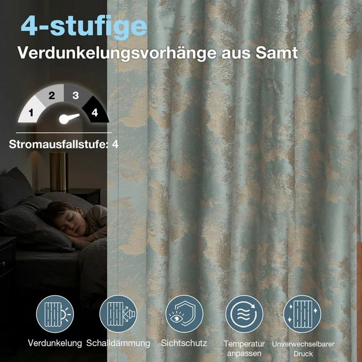Lapamax Verdunkelungsvorhang Samt-Verdunkelungsvorhang im 2er-Set, 132 cm breit, mit Goldprint (2 St), Multifunktionsband, blickdicht, Samt, Multifunktionsband mit Bindebändern, schonend waschbar und praktisch – Bild 3