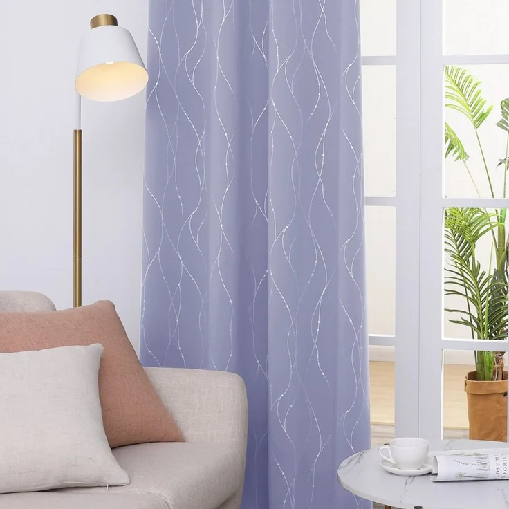 Deconovo Verdunkelungsvorhang mit Ösen Blickdichter Vorhang Verdunkelung für Wohnzimmer 2er Set, Vorhänge mit Silbermuster Schlafzimmer Thermovorhang Kälteschutz – Bild 4