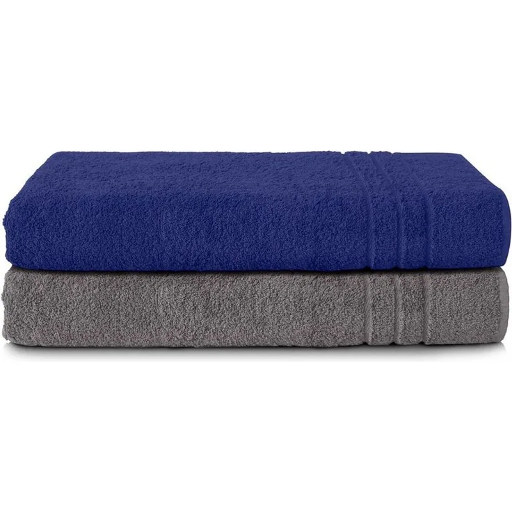 Komfortec 2er Saunatuch Set 80x200 cm aus 100% Baumwolle, XXL-Saunatücher, Sauna Handtuch, Weich, Groß, Frottee, Schnelltrocknend, Anthrazit/Navyblau
