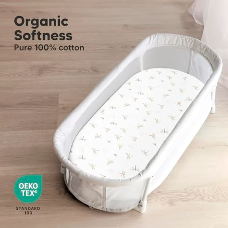 2-Pack Bio Spannbettlaken Babybett für Mädchen, Jungen - 100% Baumwolle Spannbettlaken Kinderwagen, Spannbettlaken Stubenwagen & Wiegen Matratze Bezug, Unisex Beistellbett Spannbettlaken (Meadow) – Bild 3