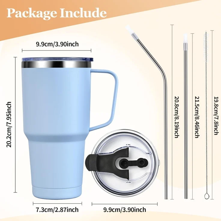 30oz Doppelwandiger Thermobecher Strohhalm Henkel Edelstahl Isolierender Becher – Bild 7