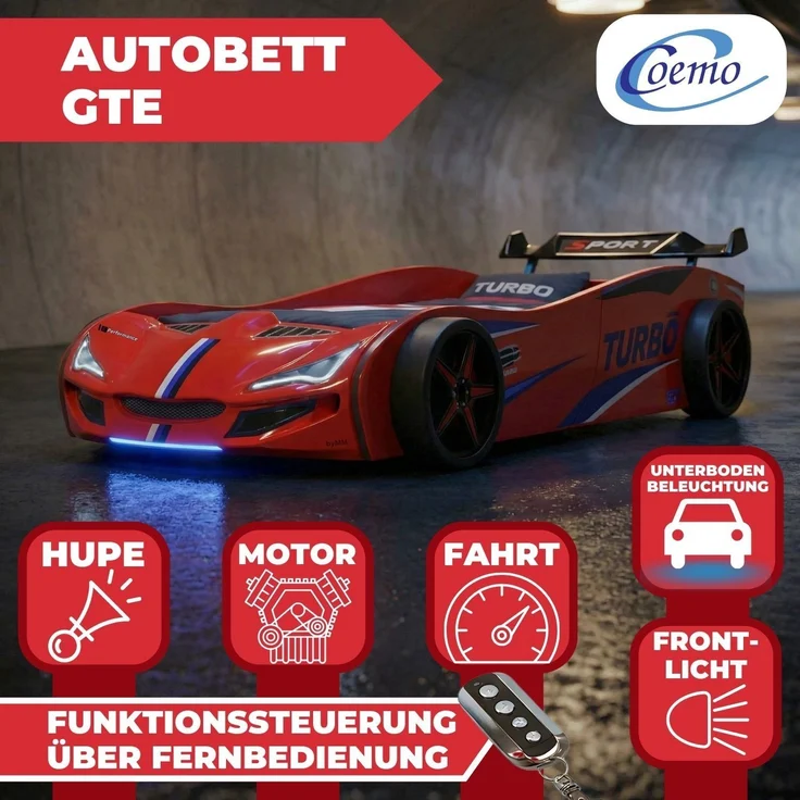 Autobett GTE Kinderbett im Rennwagen-Design mit Lattenrost Farbe Rot – Bild 6