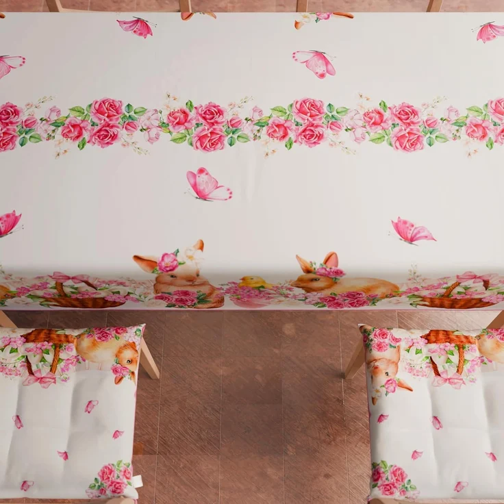 PETTI Artigiani Italiani - Tischdecke Ostern schmutzabweisend rechteckig Tischdecke Ostern Küche Design Pink Bunnys X6-Sitzer (140x180 cm) 100% Made in Italy – Bild 6