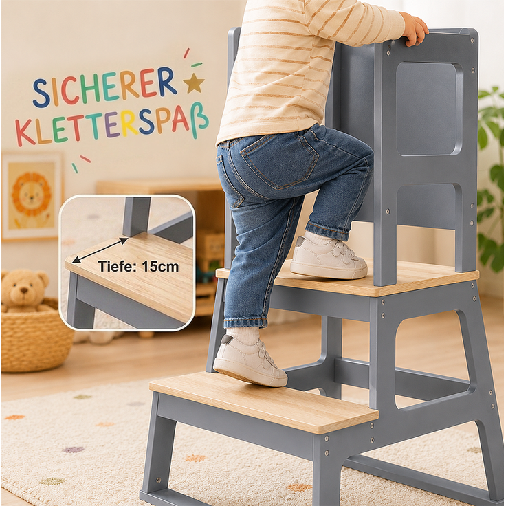 Baby Vivo Lernturm aus Holz - Mit Tafel in Grau – Bild 2