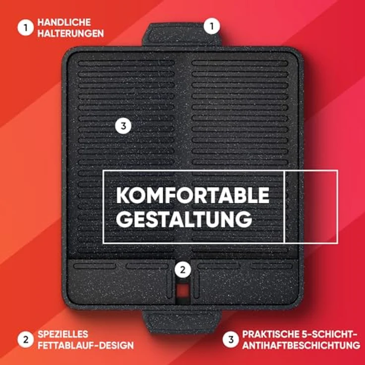 Grillplatte Aufsatz für Gaskocher eckig 37x26 cm, antihaftbeschichtete Grillpfanne für Campingkocher, Grillmatte BBQ, Camping und Gasgrill, Campingkocher Zubehör, Grillschale – Bild 4