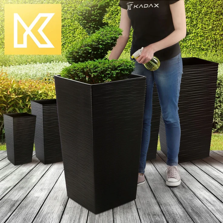 KADAX Blumentopf Blumentopf mit Einsatzabdeckung Blumenständer Hoch Garten Schwarz 39x75cm – Bild 2