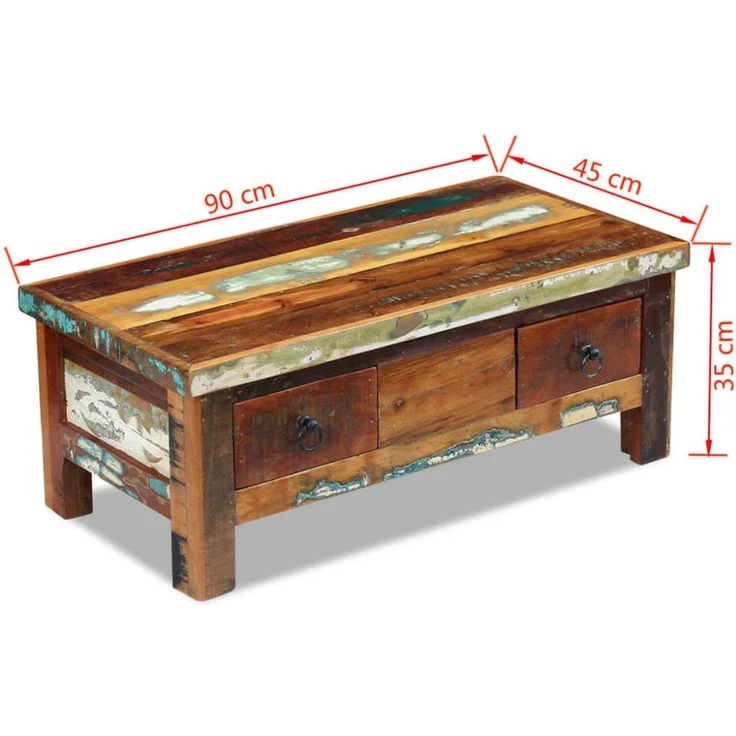 vidaXL Couchtisch mit Schubladen Altholz Massiv 90x45x35 cm 243321 – Bild 8