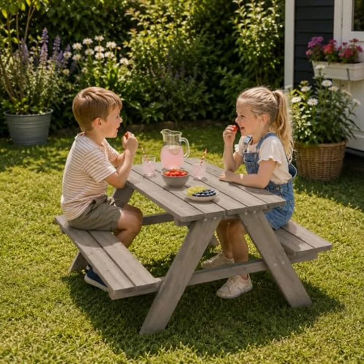 HAGO Garten-Kindersitzgruppe, Sitzset aus Tannenholz für Garten und Spielplatz, 1-tlg, mit hoher Tragkraft bis 50 kg – Bild 3