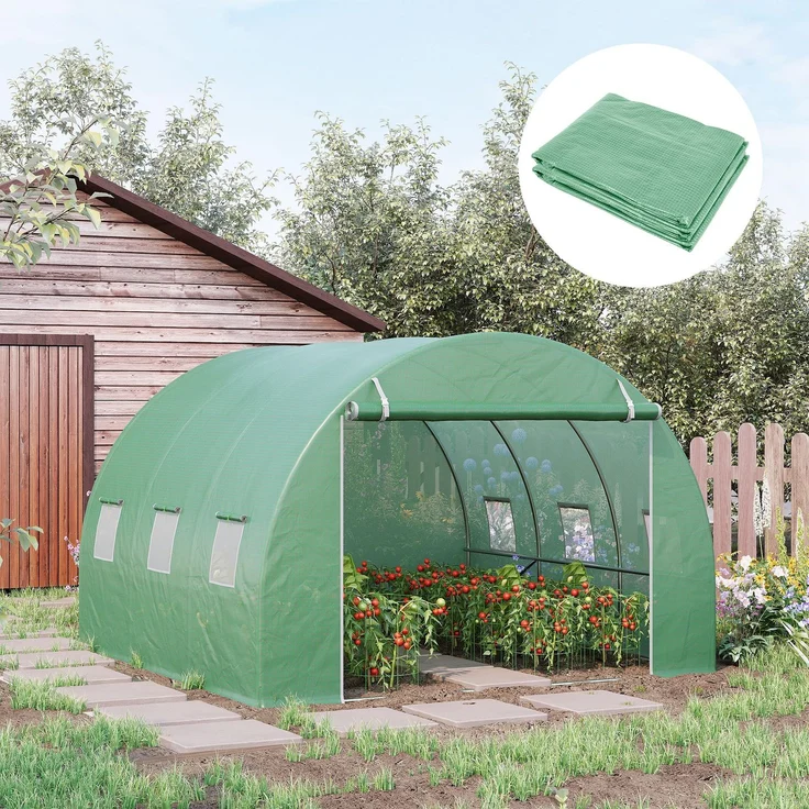 Wohnora-Ersatzplane für Garten-Gewächshaus-Tunnel 9 m², Plane Abmessungen 3L x 3B x 2H m PE Anti-UV wasserdicht 6 Fenster + rollbare Reißverschlusstür Grün,H 200cm x T 300cm x B 300cm – Bild 3